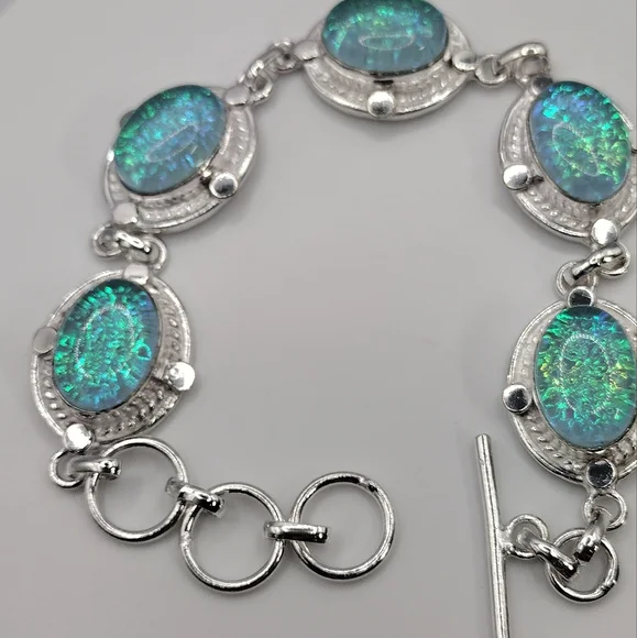 Sold elsewhere plaTriplet Opals Gemstones .925 Sterling Silver Bracelet Sz 7-8" - Picture 7 of 8